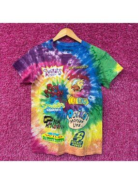 Nickelodeon Classic Cartoon Titles Mix Tie Dye T-Shirt Small
